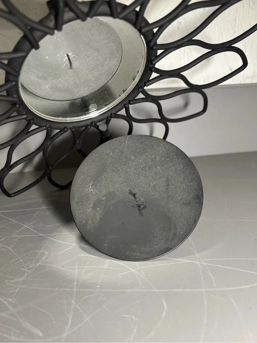 Black Sunflower Wire Wall Mirror with Candle Holder